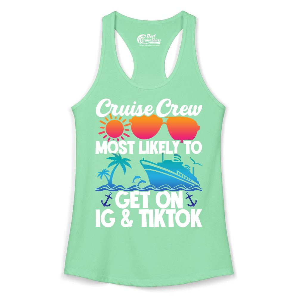 Cruise Crew Shirt - Funny Cruise Vacation Apparel for Groups (Ladies Tank) in Solid Mint - Cruise Crew Most Likely to Get On IG TikTok Retro Ship Shirt