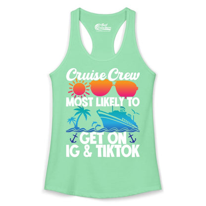 Cruise Crew Shirt - Funny Cruise Vacation Apparel for Groups (Ladies Tank) in Solid Mint - Cruise Crew Most Likely to Get On IG TikTok Retro Ship Shirt