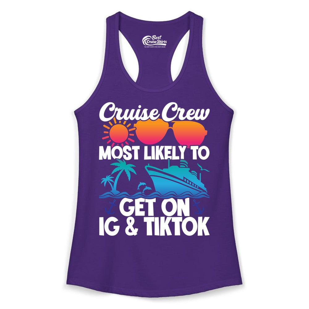 Cruise Crew Shirt - Funny Cruise Vacation Apparel for Groups (Ladies Tank) in Solid Purple Rush - Cruise Crew Most Likely to Get On IG TikTok Retro Ship Shirt