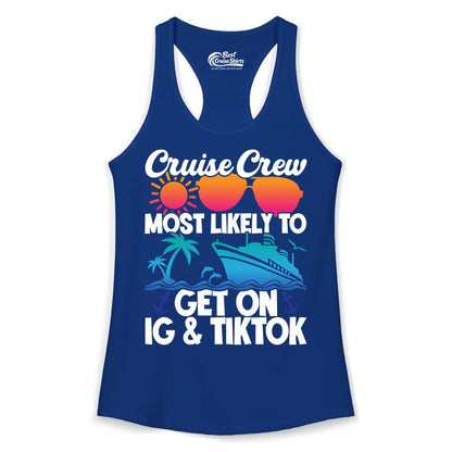 Cruise Crew Shirt - Funny Cruise Vacation Apparel for Groups (Ladies Tank) in Solid Royal - Cruise Crew Most Likely to Get On IG TikTok Retro Ship Shirt