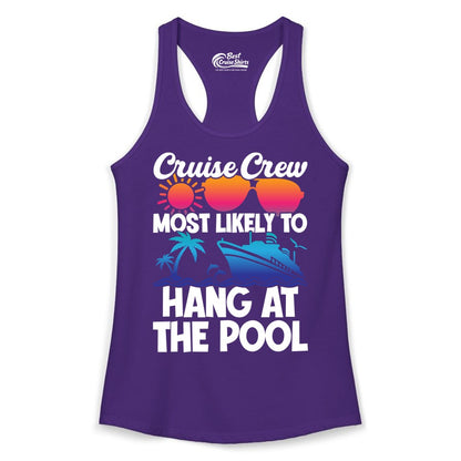 Cruise Crew Shirt - Tropical Cruise Vacation Apparel for Poolside (Ladies Tank) in Solid Purple Rush - Cruise Crew Most Likely To Hang At The Pool Tropical Shirt