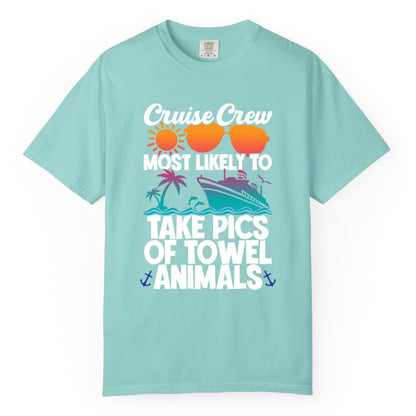 Cruise Crew Shirt - Funny Cruise Vacation Apparel for Family Trips (Comfort Color) in Chalky Mint - Cruise Crew Towel Animal Photo Squad Tropical Sunset Shirt