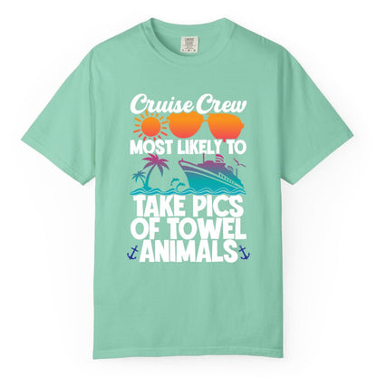 Cruise Crew Shirt - Funny Cruise Vacation Apparel for Family Trips (Comfort Color) in Island Reef - Cruise Crew Towel Animal Photo Squad Tropical Sunset Shirt