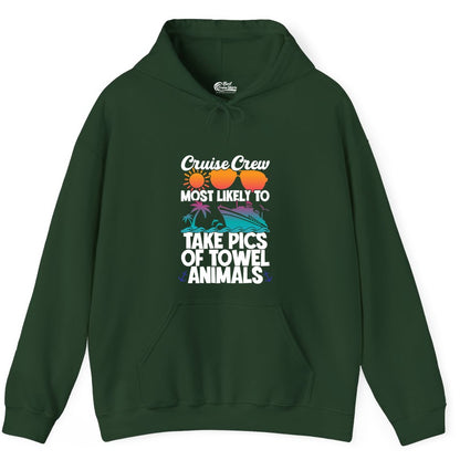 Cruise Crew Shirt - Funny Cruise Vacation Apparel for Family Trips (Hoodie) in Forest Green - Cruise Crew Towel Animal Photo Squad Tropical Sunset Shirt