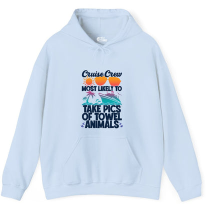 Cruise Crew Shirt - Funny Cruise Vacation Apparel for Family Trips (Hoodie) in Light Blue - Cruise Crew Towel Animal Photo Squad Tropical Sunset Shirt