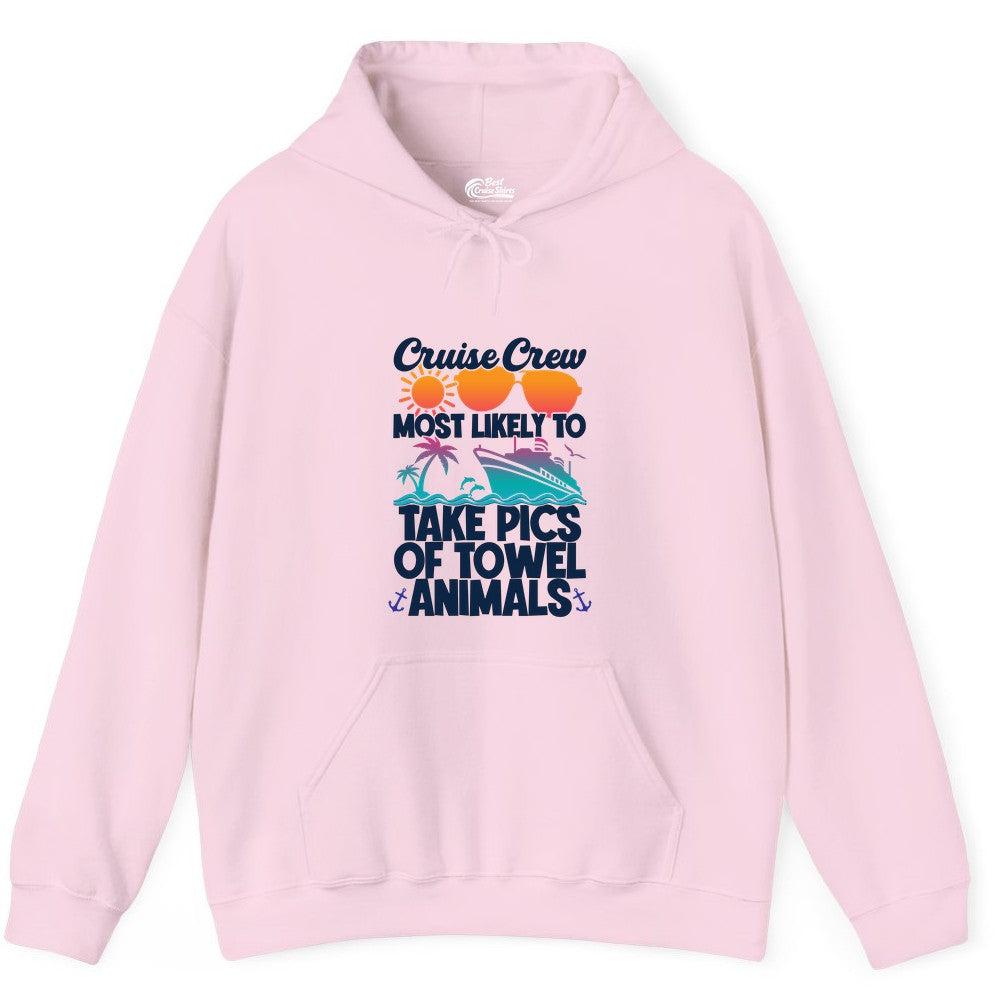Cruise Crew Shirt - Funny Cruise Vacation Apparel for Family Trips (Hoodie) in Light Pink - Cruise Crew Towel Animal Photo Squad Tropical Sunset Shirt