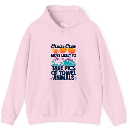 Cruise Crew Shirt - Funny Cruise Vacation Apparel for Family Trips (Hoodie) in Light Pink - Cruise Crew Towel Animal Photo Squad Tropical Sunset Shirt