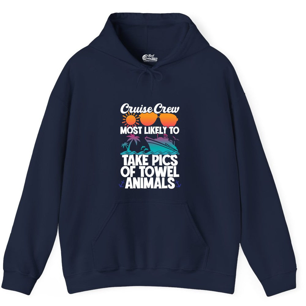 Cruise Crew Shirt - Funny Cruise Vacation Apparel for Family Trips (Hoodie) in Navy - Cruise Crew Towel Animal Photo Squad Tropical Sunset Shirt