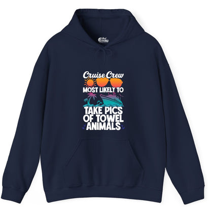 Cruise Crew Shirt - Funny Cruise Vacation Apparel for Family Trips (Hoodie) in Navy - Cruise Crew Towel Animal Photo Squad Tropical Sunset Shirt