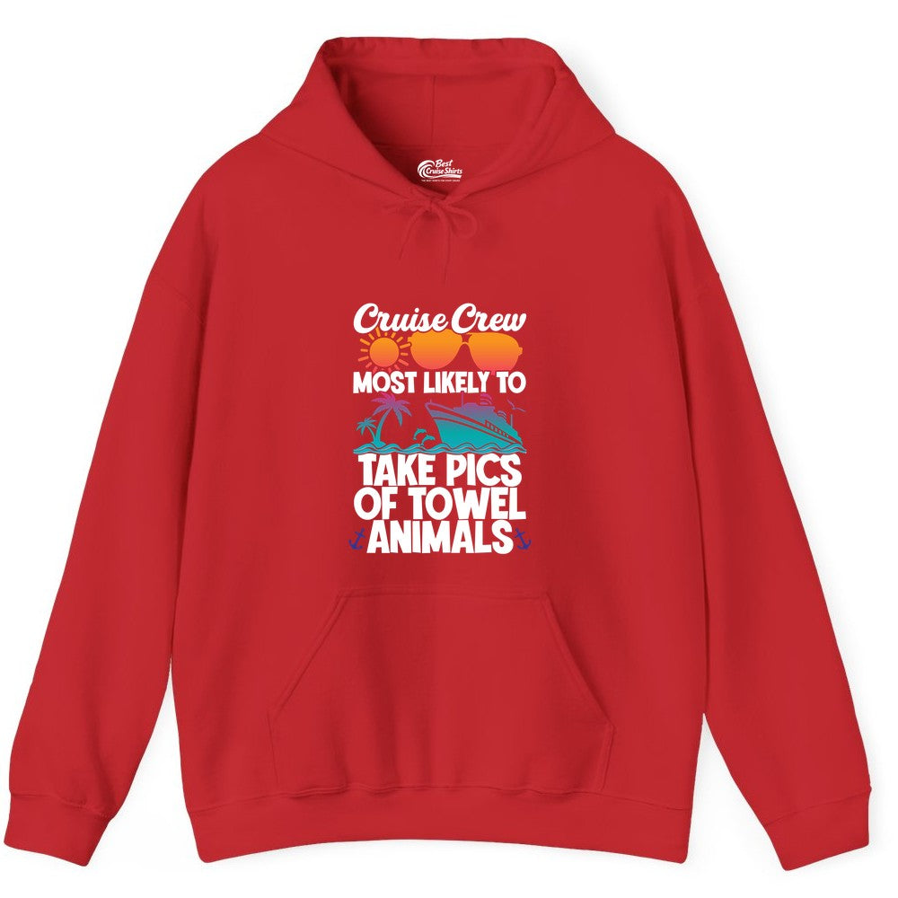 Cruise Crew Shirt - Funny Cruise Vacation Apparel for Family Trips (Hoodie) in Red - Cruise Crew Towel Animal Photo Squad Tropical Sunset Shirt