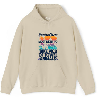 Cruise Crew Shirt - Funny Cruise Vacation Apparel for Family Trips (Hoodie) in Sand - Cruise Crew Towel Animal Photo Squad Tropical Sunset Shirt