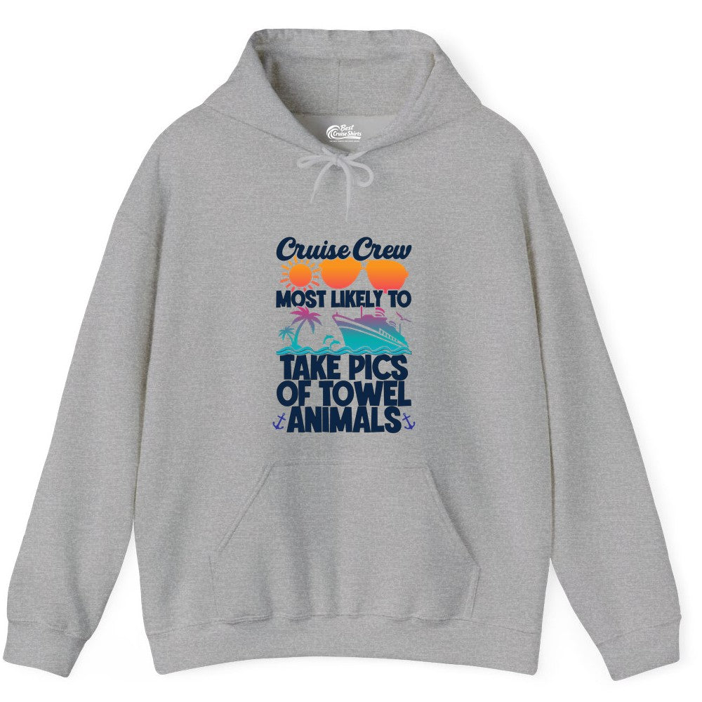 Cruise Crew Shirt - Funny Cruise Vacation Apparel for Family Trips (Hoodie) in Sport Grey - Cruise Crew Towel Animal Photo Squad Tropical Sunset Shirt