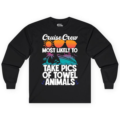 Cruise Crew Shirt - Funny Cruise Vacation Apparel for Family Trips (Long Sleeve) in Black - Cruise Crew Towel Animal Photo Squad Tropical Sunset Shirt