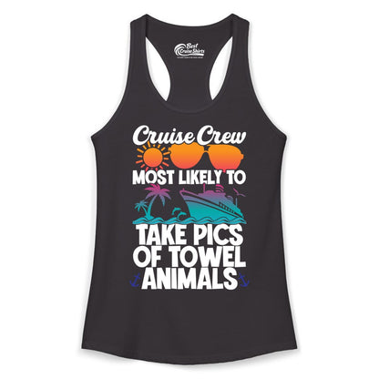 Cruise Crew Shirt - Funny Cruise Vacation Apparel for Family Trips (Ladies Tank) in Black - Cruise Crew Towel Animal Photo Squad Tropical Sunset Shirt