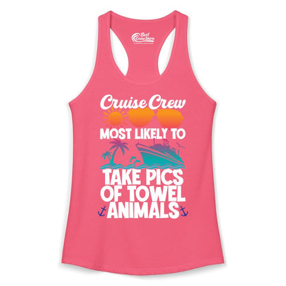 Cruise Crew Shirt - Funny Cruise Vacation Apparel for Family Trips (Ladies Tank) in Hot Pink - Cruise Crew Towel Animal Photo Squad Tropical Sunset Shirt