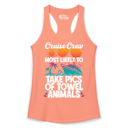 Cruise Crew Shirt - Funny Cruise Vacation Apparel for Family Trips (Ladies Tank) in Solid Light Orange - Cruise Crew Towel Animal Photo Squad Tropical Sunset Shirt