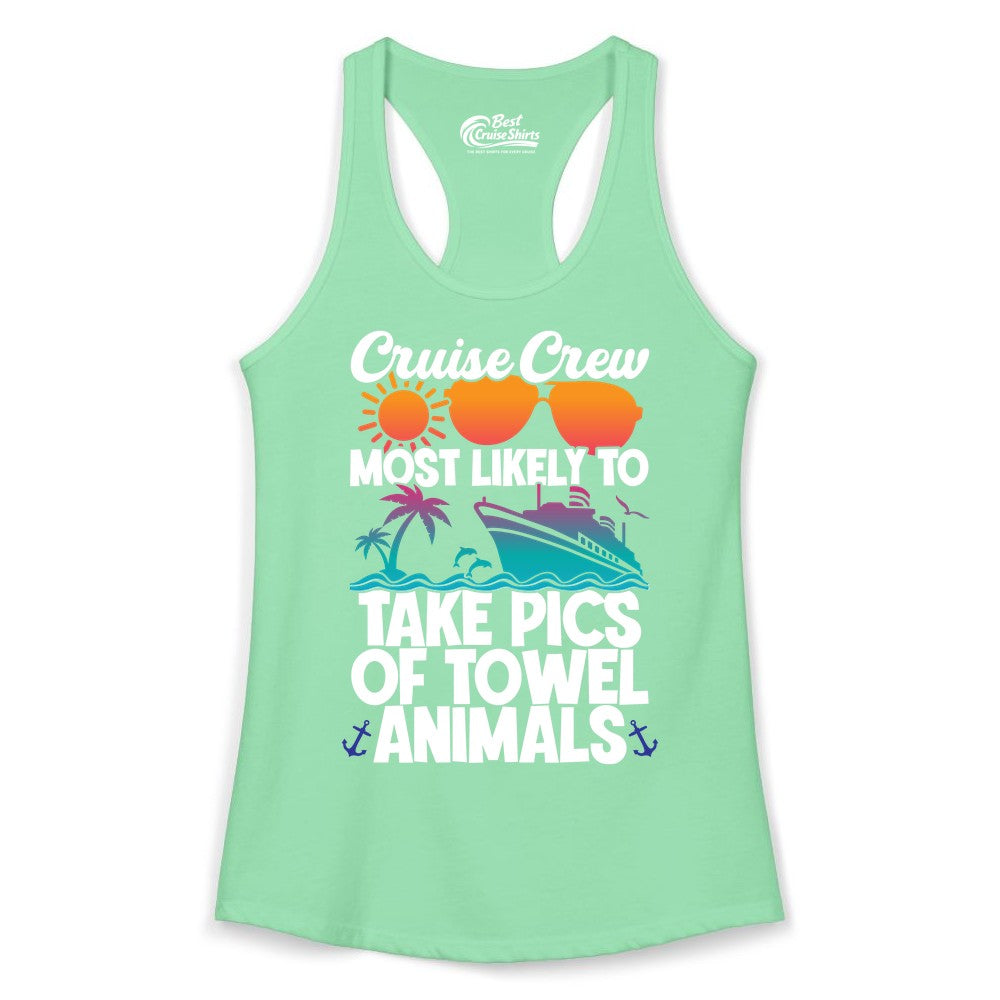 Cruise Crew Shirt - Funny Cruise Vacation Apparel for Family Trips (Ladies Tank) in Solid Mint - Cruise Crew Towel Animal Photo Squad Tropical Sunset Shirt