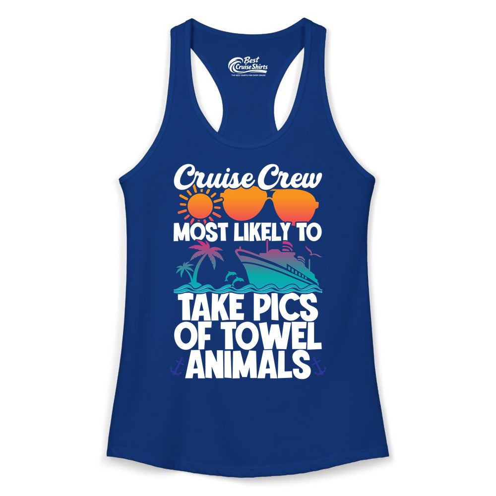 Cruise Crew Shirt - Funny Cruise Vacation Apparel for Family Trips (Ladies Tank) in Solid Royal - Cruise Crew Towel Animal Photo Squad Tropical Sunset Shirt