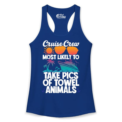 Cruise Crew Shirt - Funny Cruise Vacation Apparel for Family Trips (Ladies Tank) in Solid Royal - Cruise Crew Towel Animal Photo Squad Tropical Sunset Shirt