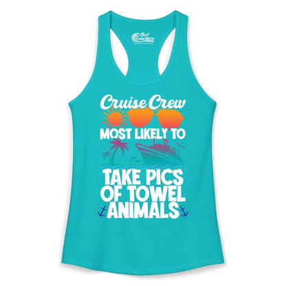 Cruise Crew Shirt - Funny Cruise Vacation Apparel for Family Trips (Ladies Tank) in Tahiti Blue - Cruise Crew Towel Animal Photo Squad Tropical Sunset Shirt