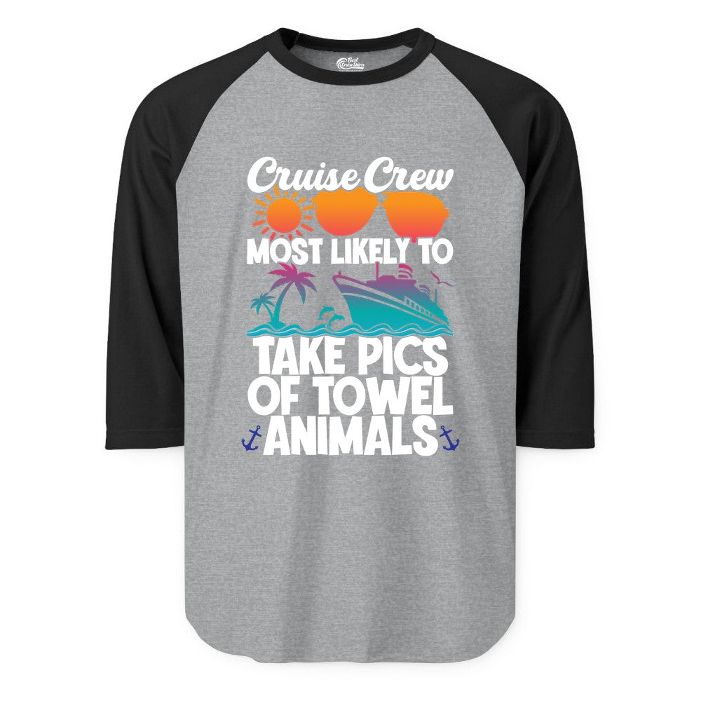 Cruise Crew Shirt - Funny Cruise Vacation Apparel for Family Trips (Raglan) in Heather GreyBlack - Cruise Crew Towel Animal Photo Squad Tropical Sunset Shirt