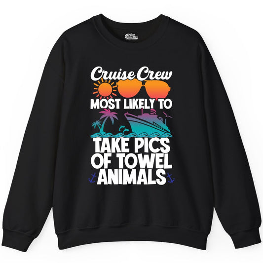 Cruise Crew Shirt - Funny Cruise Vacation Apparel for Family Trips (Sweatshirt) in Black - Cruise Crew Towel Animal Photo Squad Tropical Sunset Shirt