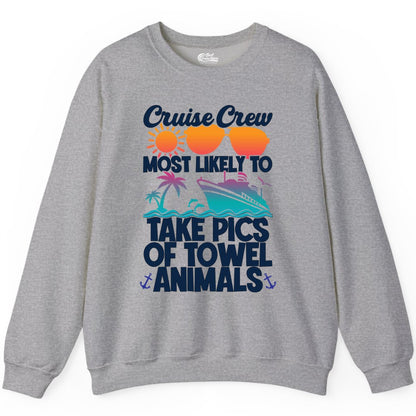 Cruise Crew Shirt - Funny Cruise Vacation Apparel for Family Trips (Sweatshirt) in Sport Grey - Cruise Crew Towel Animal Photo Squad Tropical Sunset Shirt