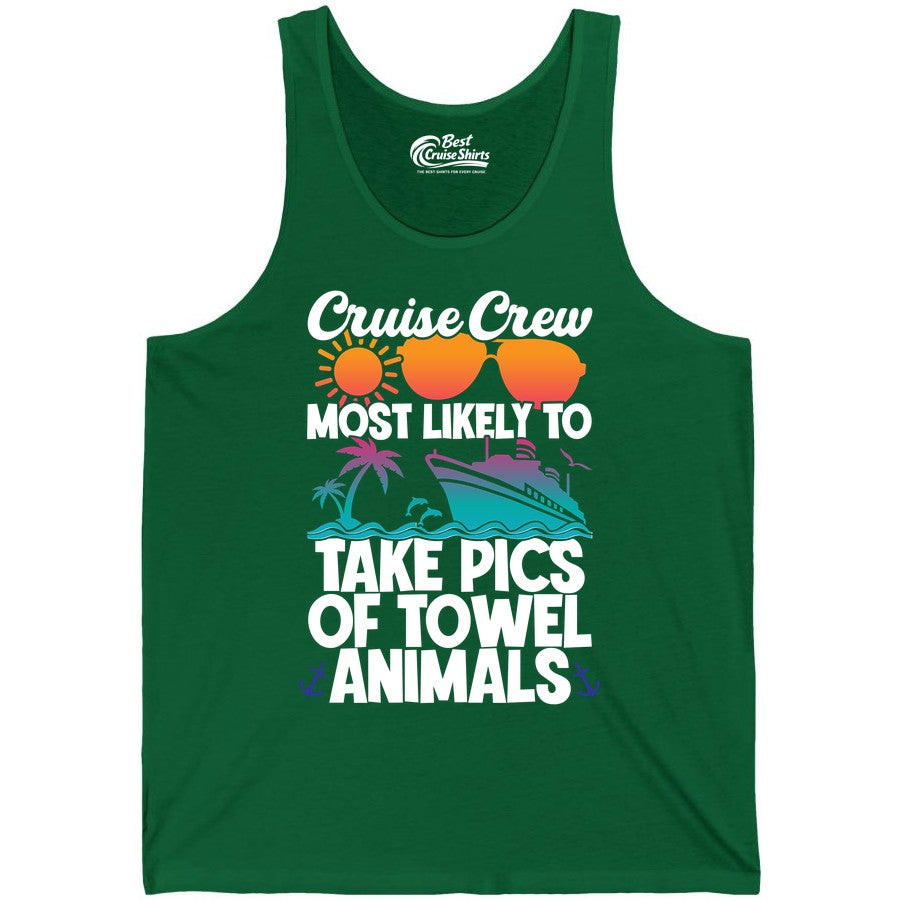 Cruise Crew Shirt - Funny Cruise Vacation Apparel for Family Trips (Tank Top) in Kelly - Cruise Crew Towel Animal Photo Squad Tropical Sunset Shirt