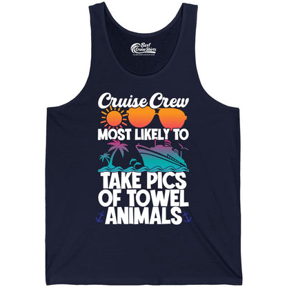 Cruise Crew Shirt - Funny Cruise Vacation Apparel for Family Trips (Tank Top) in Navy - Cruise Crew Towel Animal Photo Squad Tropical Sunset Shirt