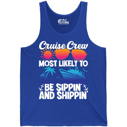 Cruise Crew Shirt - Funny Vacation Group Tee for Cruise Trips (Tank Top) in True Royal - Cruise Crew Sippin and Shippin Tropical Nautical Party Shirt