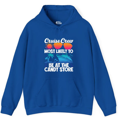 Cruise Crew Shirt - Fun Tropical Cruise Vacation Apparel for Groups (Hoodie) in Royal - Cruise Crew Most Likely To Be At The Candy Store Tropical Shirt