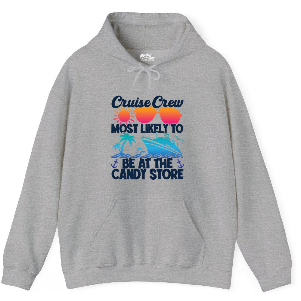 Cruise Crew Shirt - Fun Tropical Cruise Vacation Apparel for Groups (Hoodie) in Sport Grey - Cruise Crew Most Likely To Be At The Candy Store Tropical Shirt