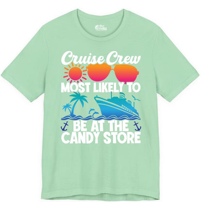 Cruise Crew Shirt - Fun Tropical Cruise Vacation Apparel for Groups (Premium Tee) in Mint - Cruise Crew Most Likely To Be At The Candy Store Tropical Shirt