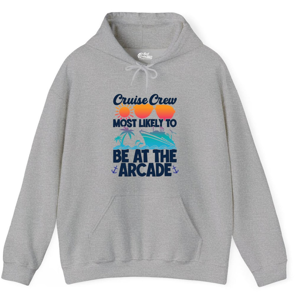 Cruise Crew Shirt - Funny Arcade Lover Vacation Group Tee (Hoodie) in Sport Grey - Cruise Crew Most Likely To Be At The Arcade Shirt Tropical Fun