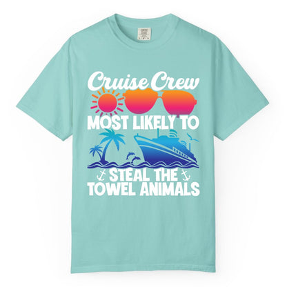 Cruise Crew Shirt - Funny Towel Animal Cruise Group Apparel (Comfort Color) in Chalky Mint - Cruise Crew Most Likely to Steal the Towel Animals Shirt