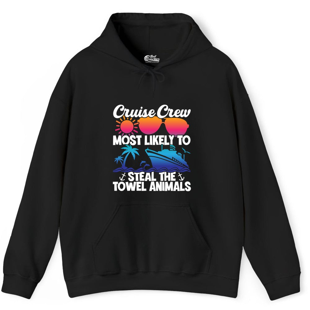 Cruise Crew Shirt - Funny Towel Animal Cruise Group Apparel (Hoodie) in Black - Cruise Crew Most Likely to Steal the Towel Animals Shirt