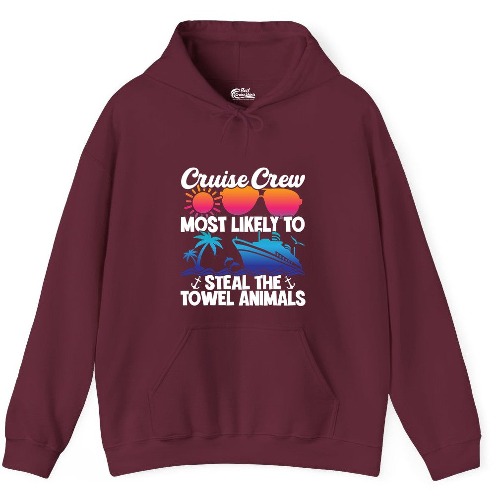 Cruise Crew Shirt - Funny Towel Animal Cruise Group Apparel (Hoodie) in Maroon - Cruise Crew Most Likely to Steal the Towel Animals Shirt