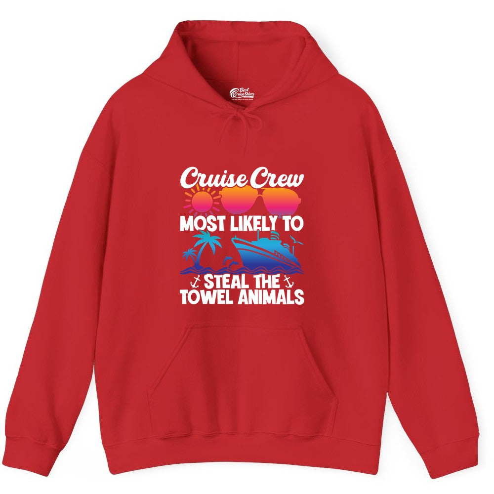 Cruise Crew Shirt - Funny Towel Animal Cruise Group Apparel (Hoodie) in Red - Cruise Crew Most Likely to Steal the Towel Animals Shirt