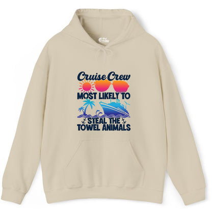 Cruise Crew Shirt - Funny Towel Animal Cruise Group Apparel (Hoodie) in Sand - Cruise Crew Most Likely to Steal the Towel Animals Shirt