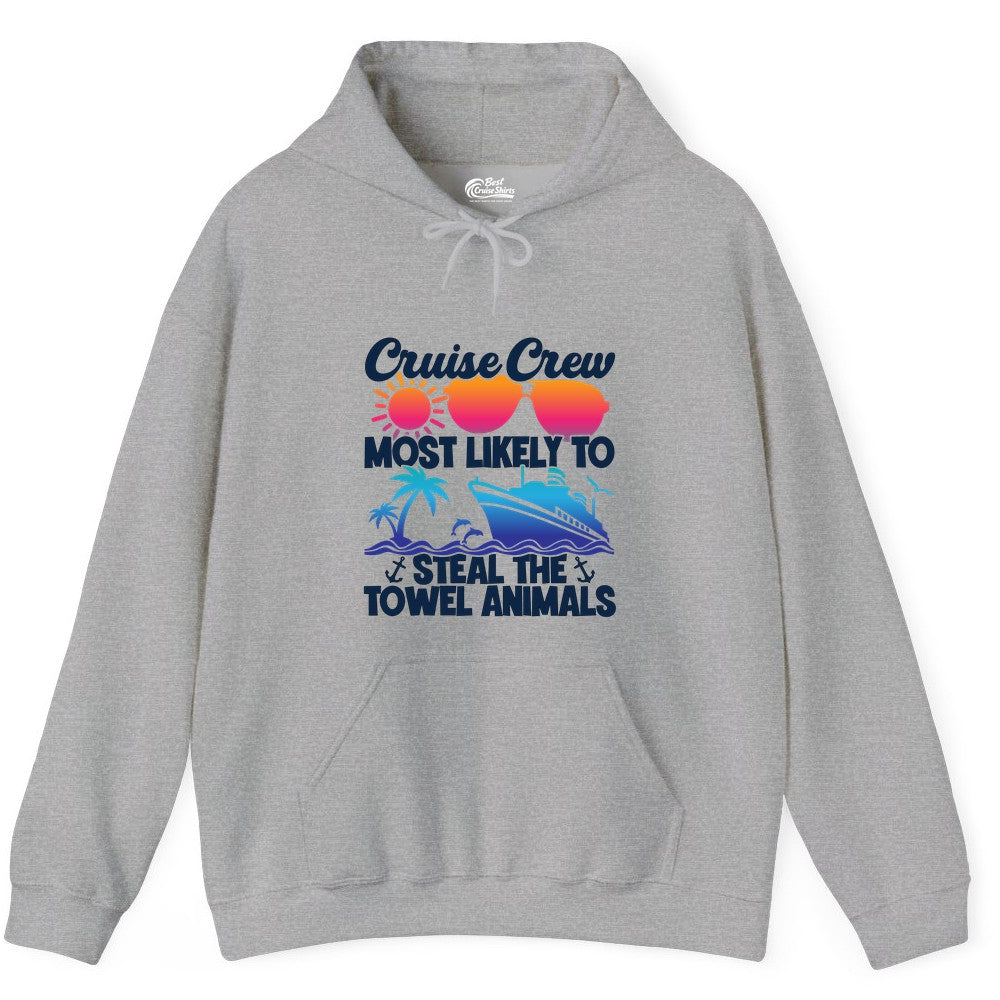Cruise Crew Shirt - Funny Towel Animal Cruise Group Apparel (Hoodie) in Sport Grey - Cruise Crew Most Likely to Steal the Towel Animals Shirt