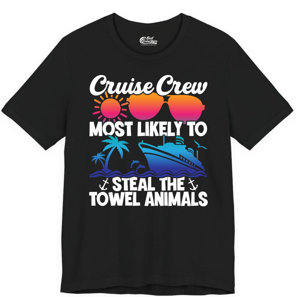 Cruise Crew Shirt - Funny Towel Animal Cruise Group Apparel (Premium Tee) in Black - Cruise Crew Most Likely to Steal the Towel Animals Shirt