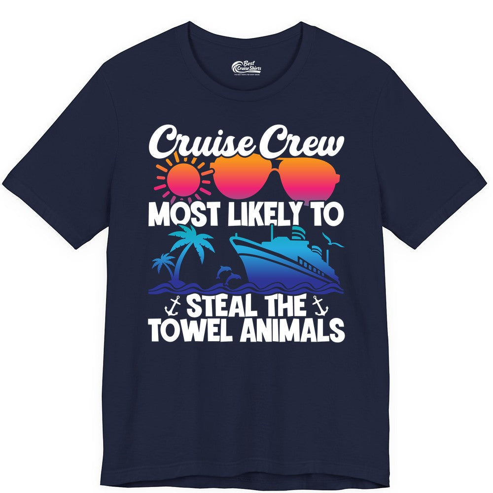 Cruise Crew Shirt - Funny Towel Animal Cruise Group Apparel (Premium Tee) in Navy - Cruise Crew Most Likely to Steal the Towel Animals Shirt