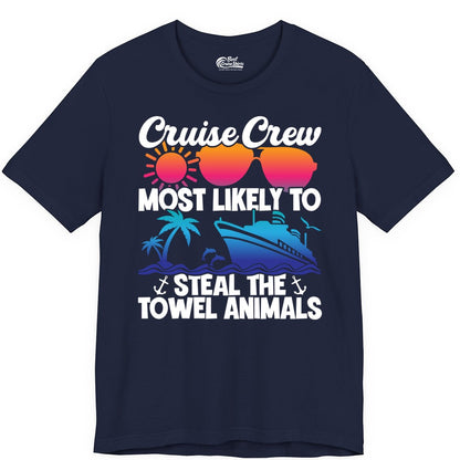 Cruise Crew Shirt - Funny Towel Animal Cruise Group Apparel (Premium Tee) in Navy - Cruise Crew Most Likely to Steal the Towel Animals Shirt