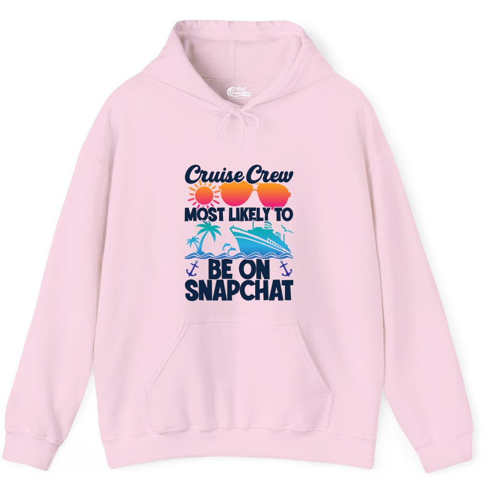 Cruise Crew Shirt - Funny Cruise Vacation Apparel for Snapchat Fans (Hoodie) in Light Pink - Cruise Crew Most Likely to Be on Snapchat Colorful Cruise Shirt
