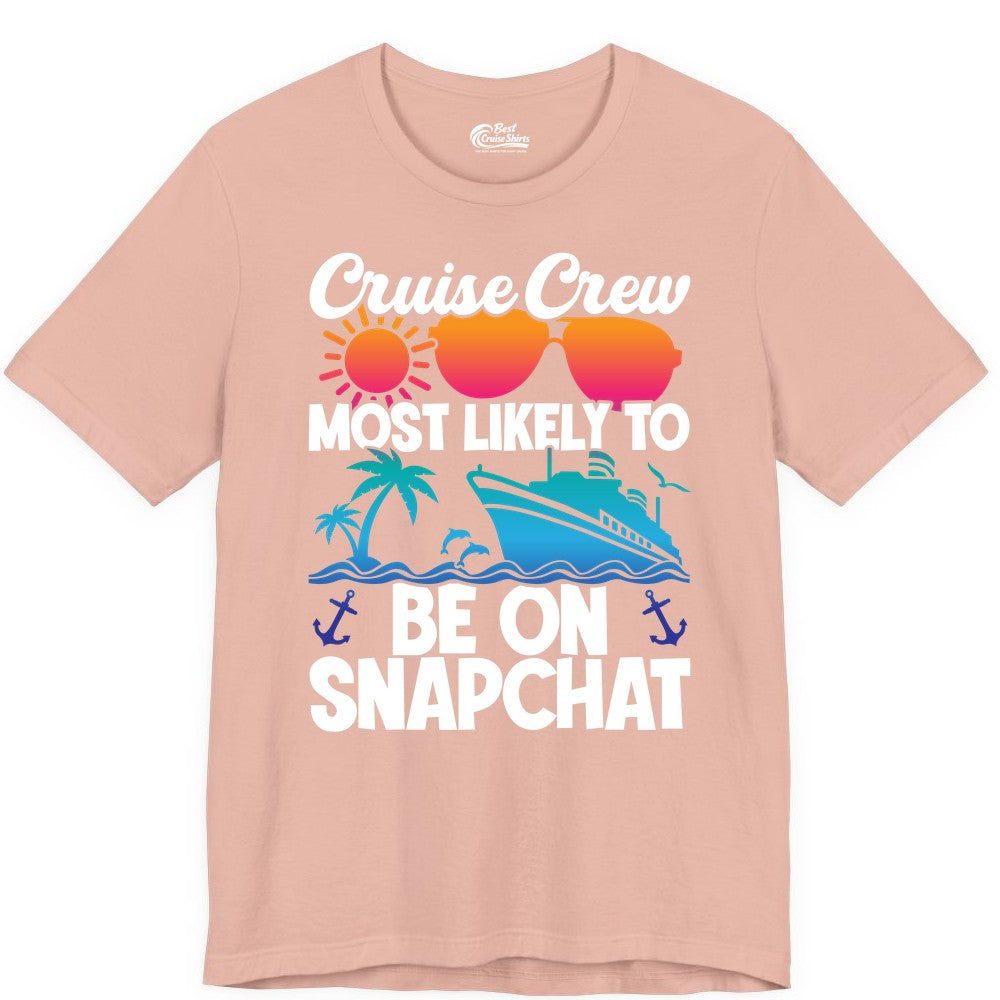 Cruise Crew Shirt - Funny Cruise Vacation Apparel for Snapchat Fans (Premium Tee) in Peach - Cruise Crew Most Likely to Be on Snapchat Colorful Cruise Shirt