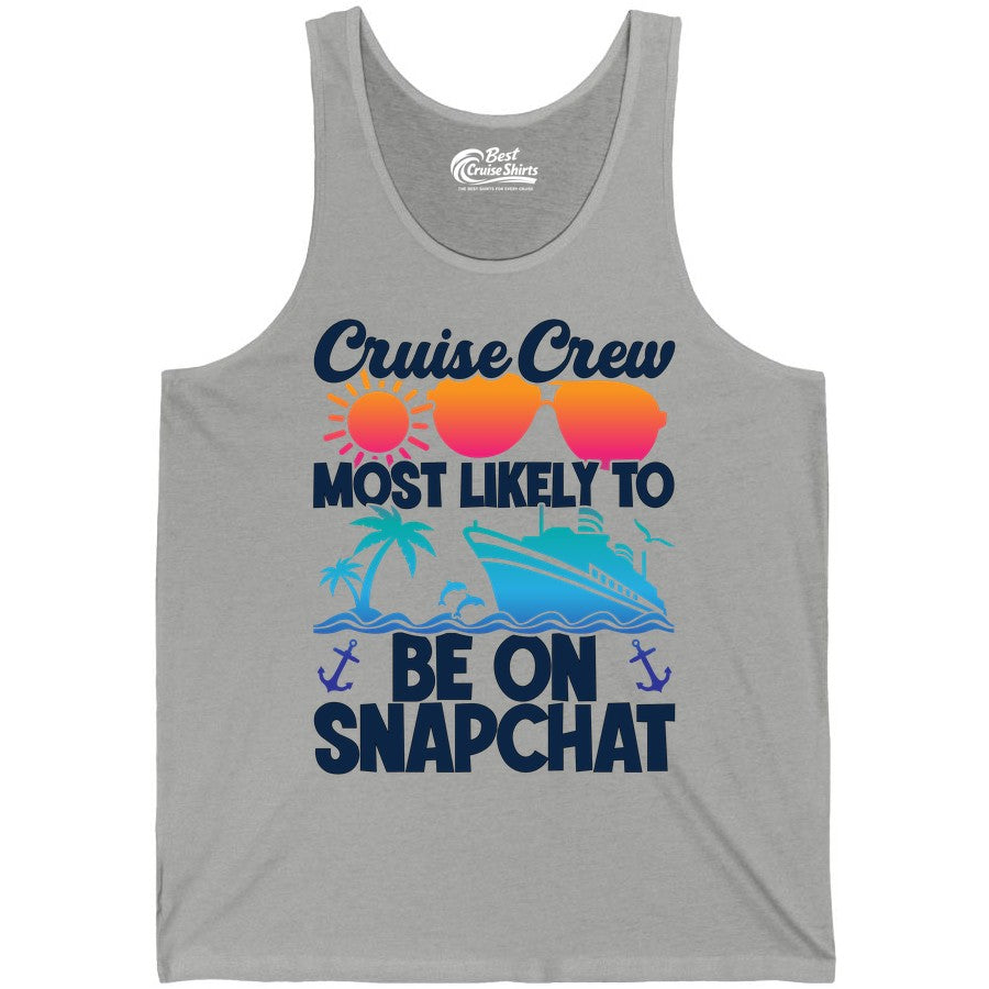 Cruise Crew Shirt - Funny Cruise Vacation Apparel for Snapchat Fans (Tank Top) in Athletic Heather - Cruise Crew Most Likely to Be on Snapchat Colorful Cruise Shirt