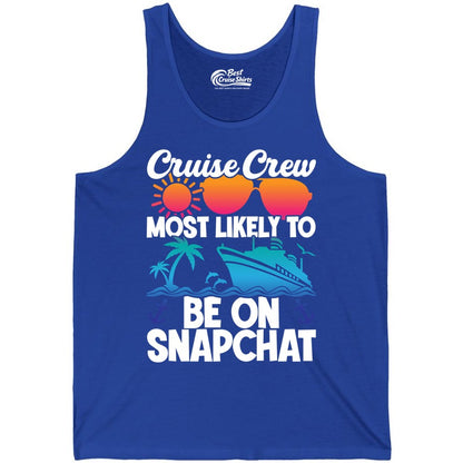 Cruise Crew Shirt - Funny Cruise Vacation Apparel for Snapchat Fans (Tank Top) in True Royal - Cruise Crew Most Likely to Be on Snapchat Colorful Cruise Shirt