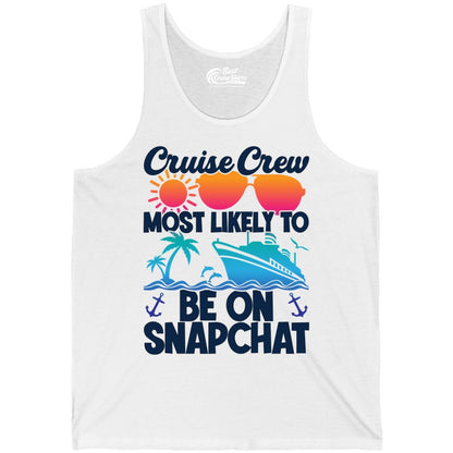 Cruise Crew Shirt - Funny Cruise Vacation Apparel for Snapchat Fans (Tank Top) in White - Cruise Crew Most Likely to Be on Snapchat Colorful Cruise Shirt