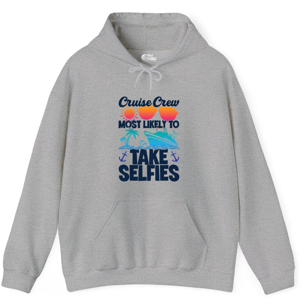 Cruise Crew Shirt - Funny Group Cruise Apparel for Vacation Selfies (Hoodie) in Sport Grey - Cruise Crew Most Likely To Take Selfies Tropical Group Shirt