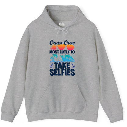 Cruise Crew Shirt - Funny Group Cruise Apparel for Vacation Selfies (Hoodie) in Sport Grey - Cruise Crew Most Likely To Take Selfies Tropical Group Shirt